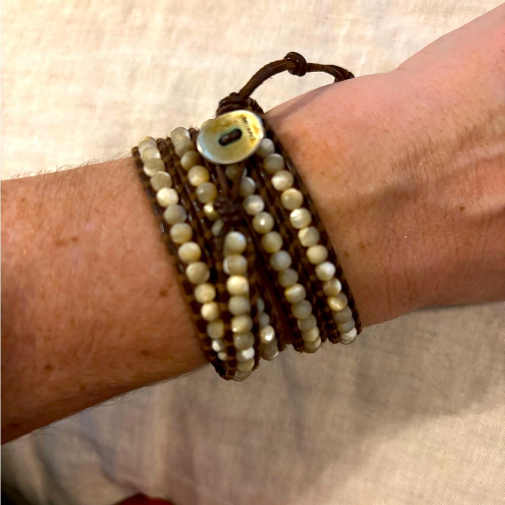 Chan Lu Elegant Brown and Cream Beaded Wrap Bracelet